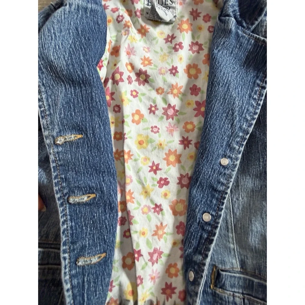 Vtg Girls Who's That Girl Denim Jacket Blazer Rhinestone Cat Kitten Kitty 5/6